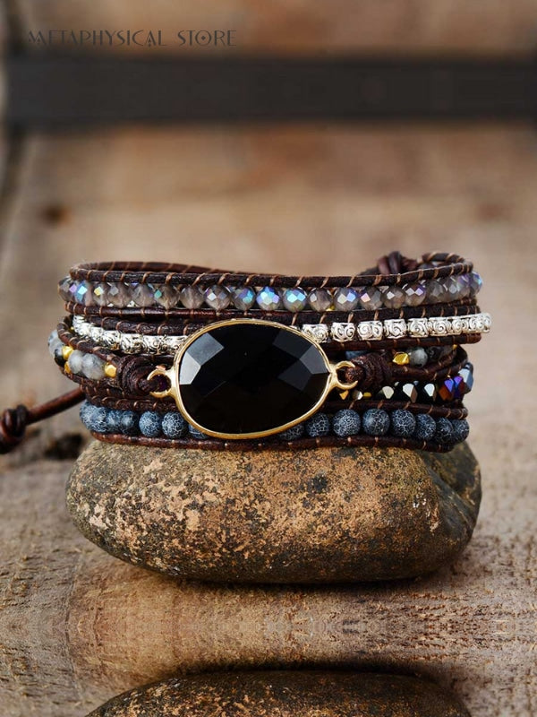 Black onyx wrap bracelet