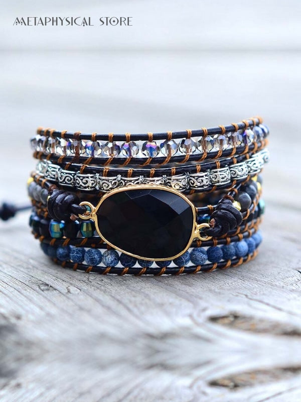 Black onyx wrap bracelet