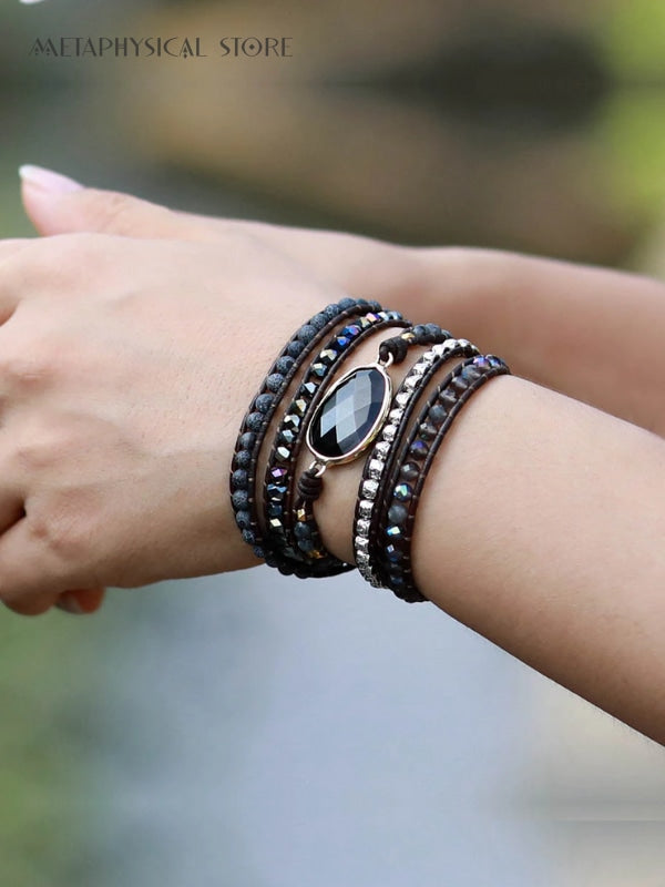 Black onyx wrap bracelet