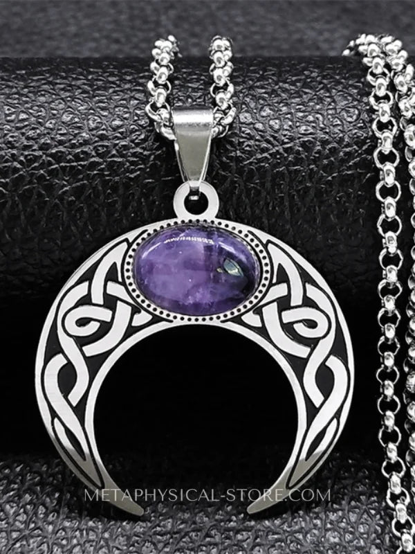 Celtic Crescent Moon Necklace - Amethyst