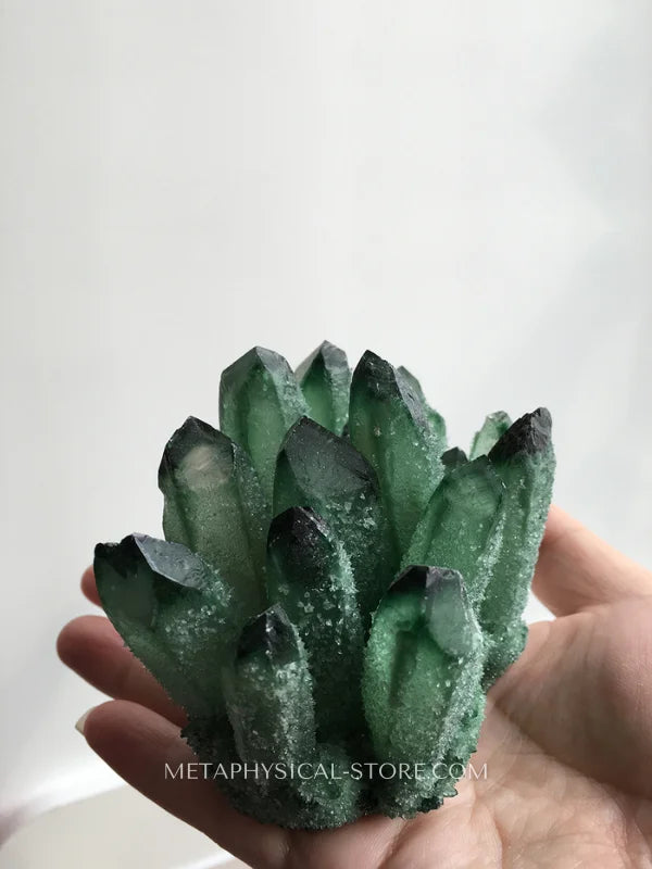 Green Ghost Quartz Crystal Cluster