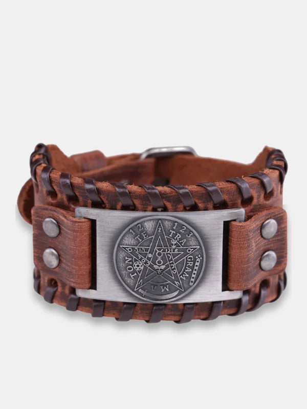 Mens Leather Pentacle Bracelet