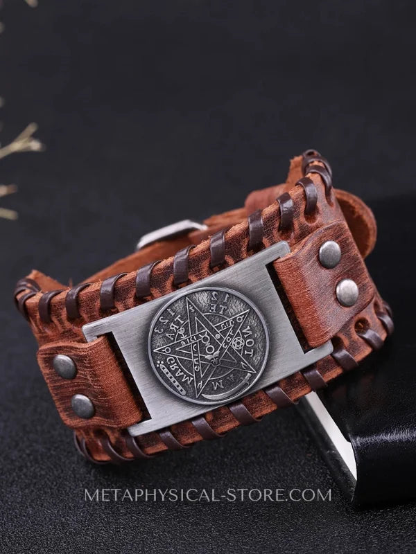 Mens Leather Pentacle Bracelet