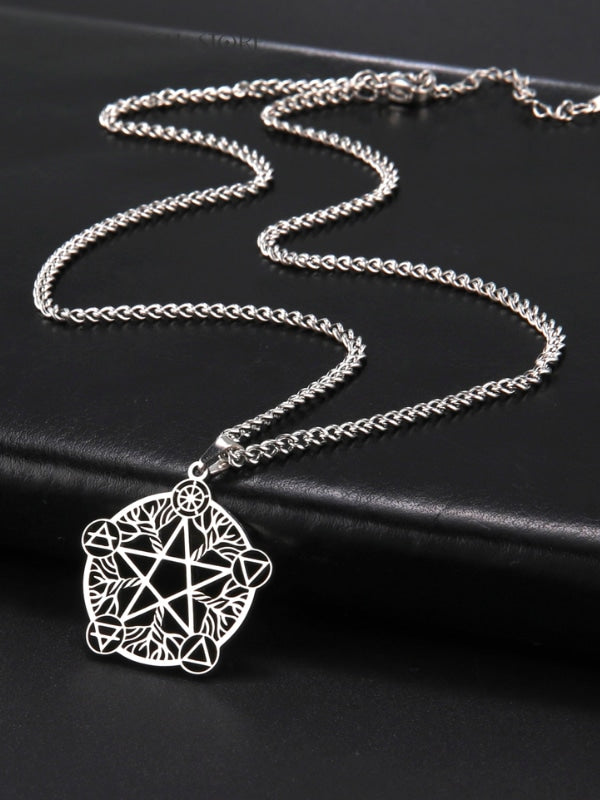 Pentagram five element silver necklace