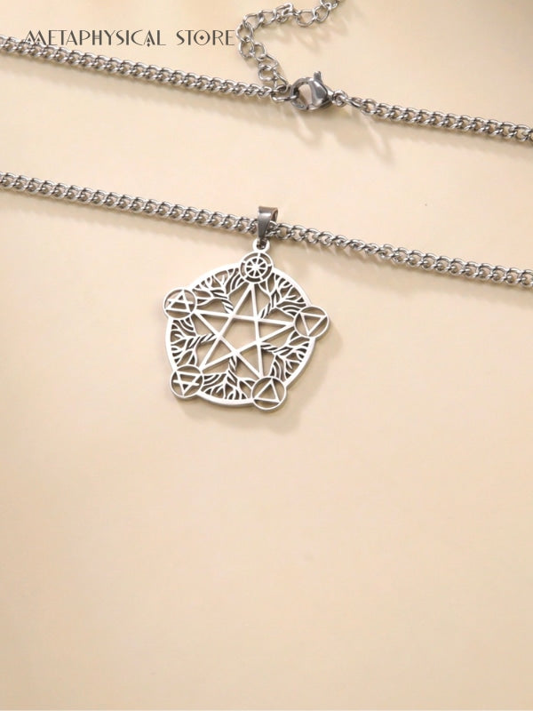 Pentagram five element silver necklace