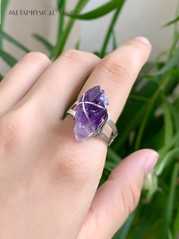 Raw amethyst ring