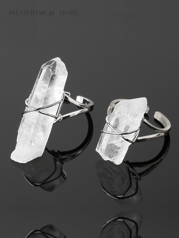 Raw clear quartz ring