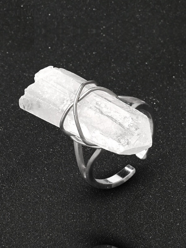Raw clear quartz ring