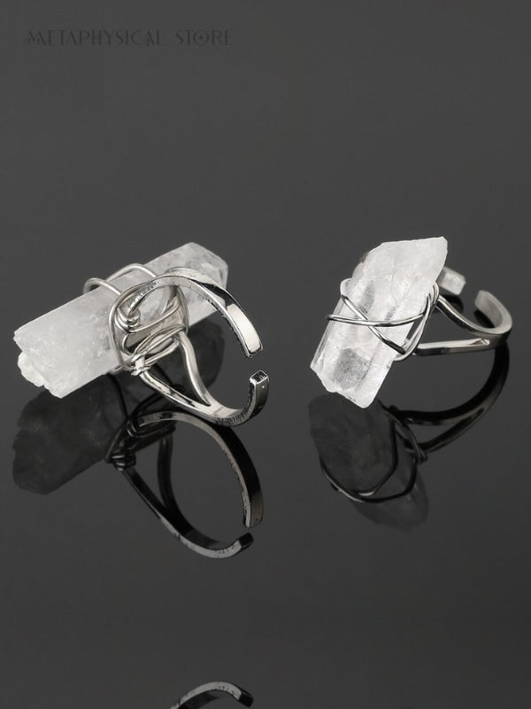 Raw clear quartz ring