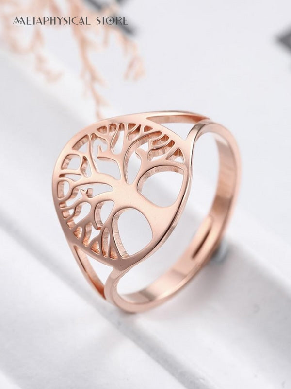 Rose gold tree of life ring