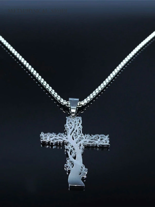 Tree of life cross necklace