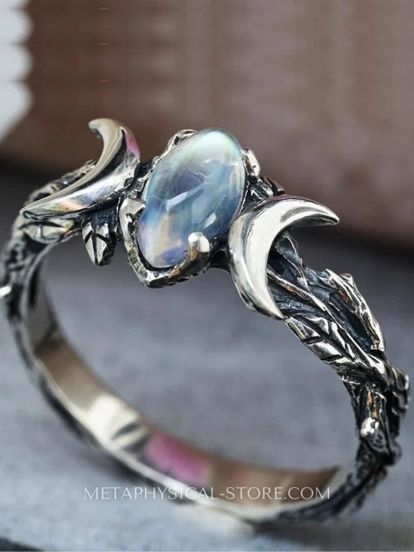 Triple Moon Goddess Moonstone Ring - Moonstone