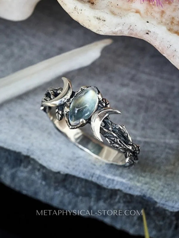 Triple Moon Goddess Moonstone Ring - Moonstone