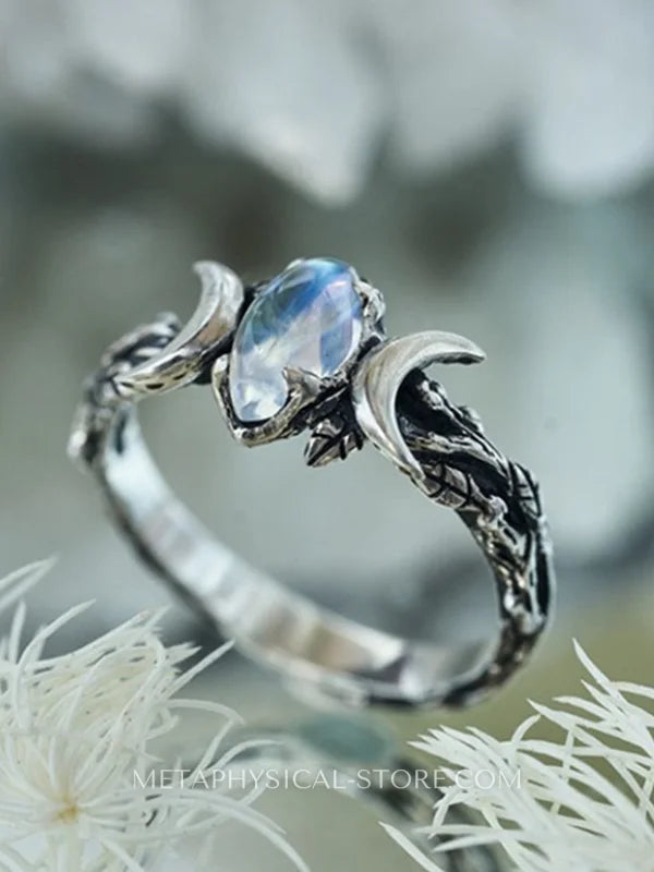 Triple Moon Goddess Moonstone Ring - Moonstone