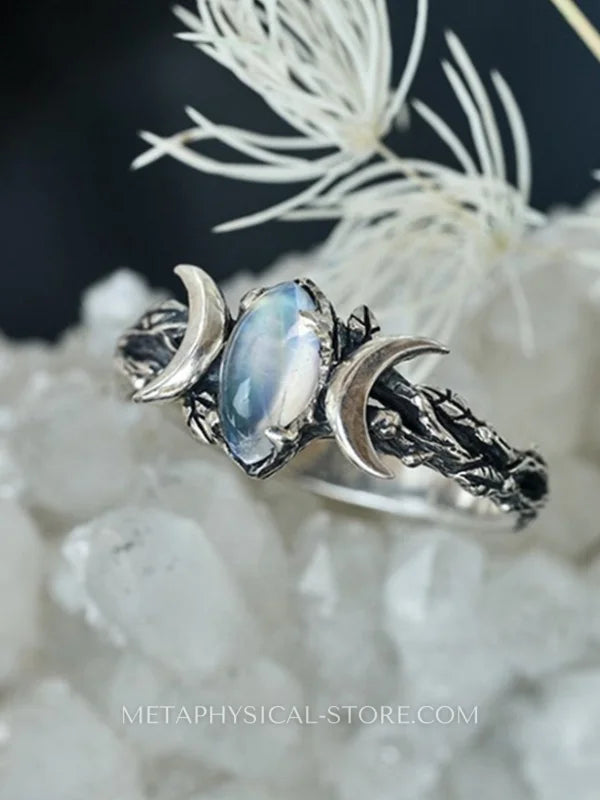 Triple Moon Goddess Moonstone Ring - Moonstone