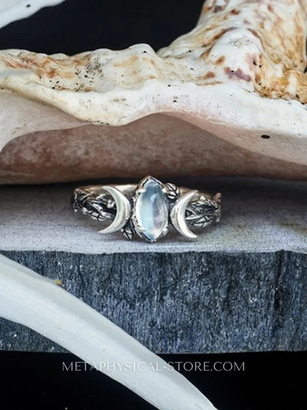 Triple Moon Goddess Moonstone Ring - Moonstone