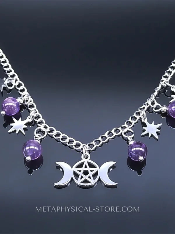 Triple Moon Necklace Amethyst