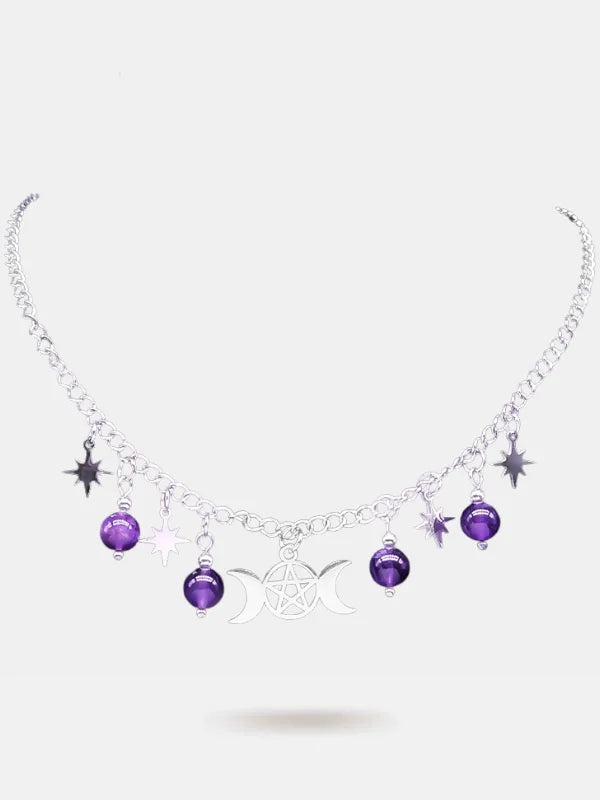 Triple Moon Necklace Amethyst