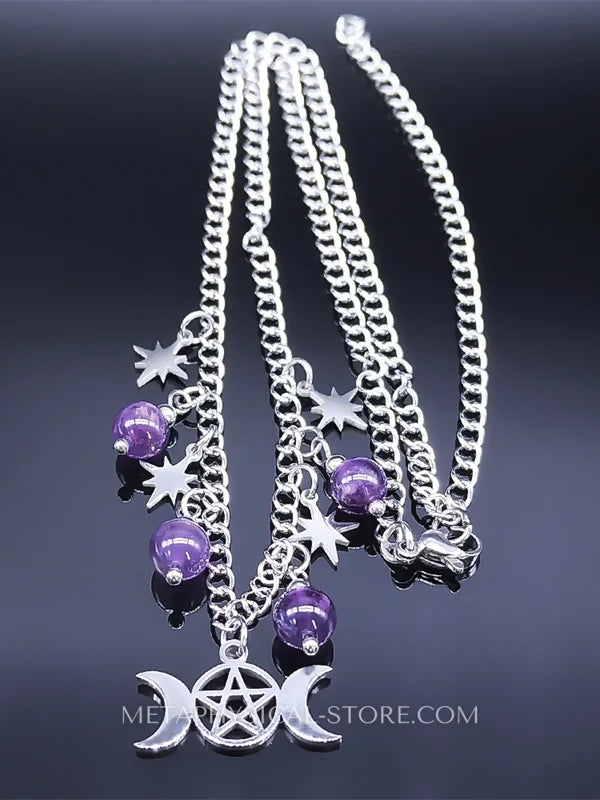 Triple Moon Necklace Amethyst