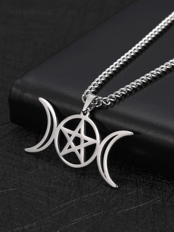 Triple moon pentacle necklace