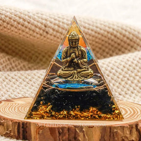 Buddha Orgone Pyramid - Black obsidian