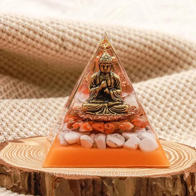 Buddha Orgone Pyramid - Orange calcite