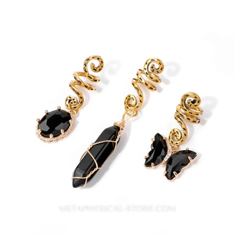 Crystal Hair Pins - Black obsidian