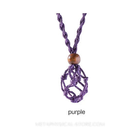 Crystal Stone Holder Necklace - Purple