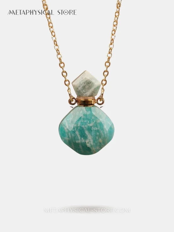Crystal vial necklace - Amazonite / Gold