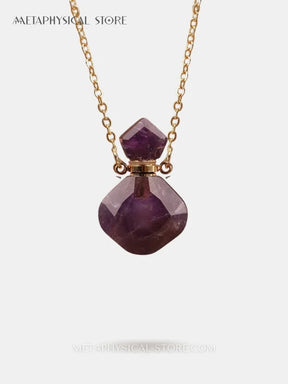 Crystal vial necklace - Amethyst / Gold