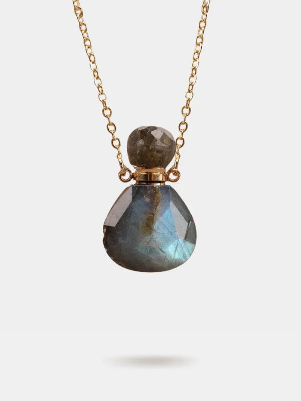 Crystal vial necklace - Labradorite / Gold