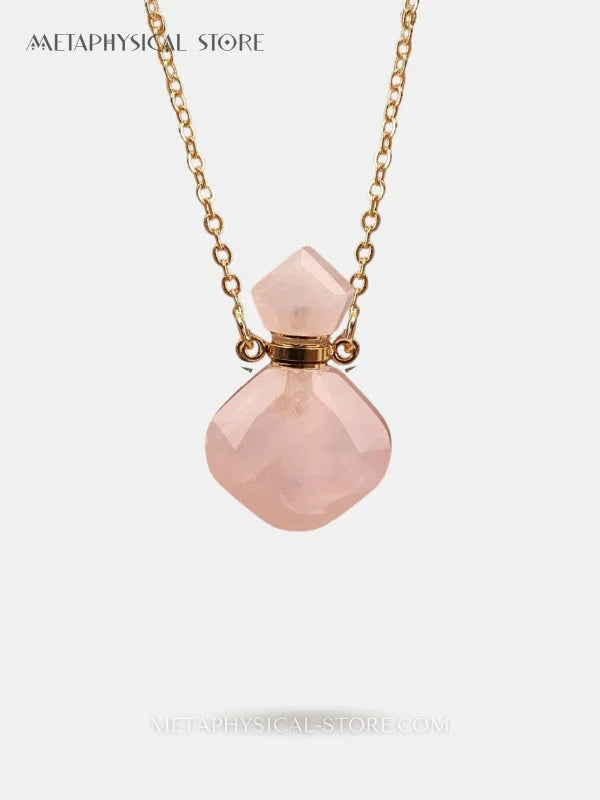Crystal vial necklace - Rose quartz / Gold
