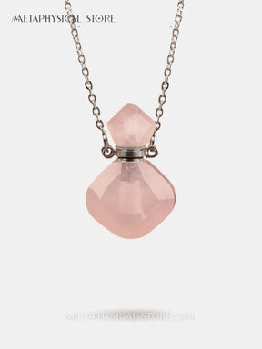 Crystal vial necklace - Rose quartz / Silver