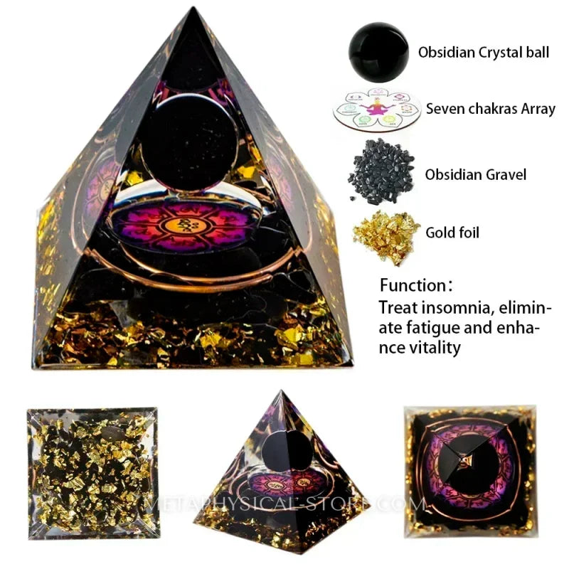 EMF Protection Orgone Pyramid - Black obsidian