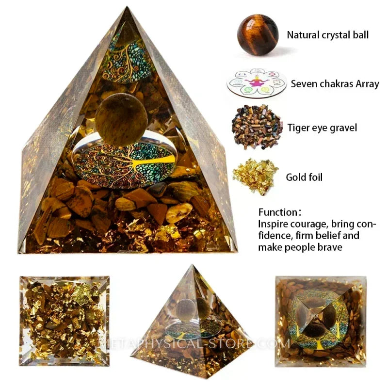 EMF Protection Orgone Pyramid - Tiger Eye