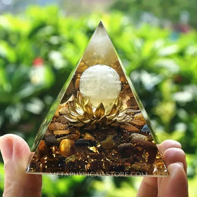 Lotus Flower Orgone Pyramid - Tiger eye