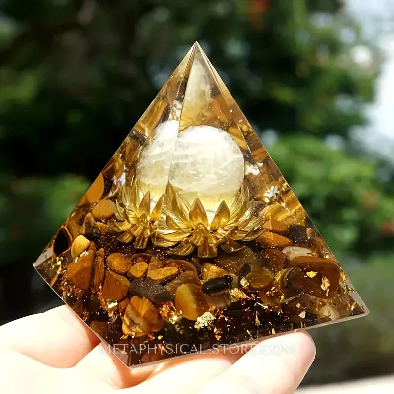 Lotus Flower Orgone Pyramid - Tiger eye