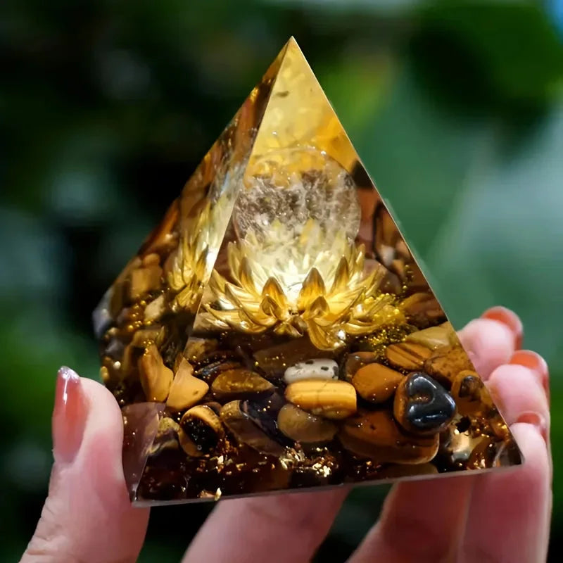 Lotus Flower Orgone Pyramid - Tiger eye