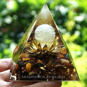 Lotus Flower Orgone Pyramid - Tiger eye