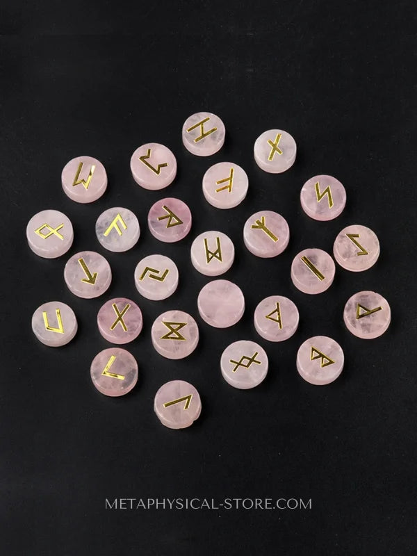 Viking Runes Oval - Rose quartz