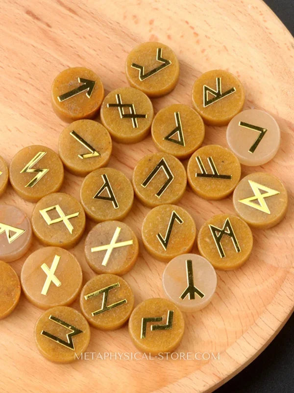 Viking Runes Oval - Yellow jade