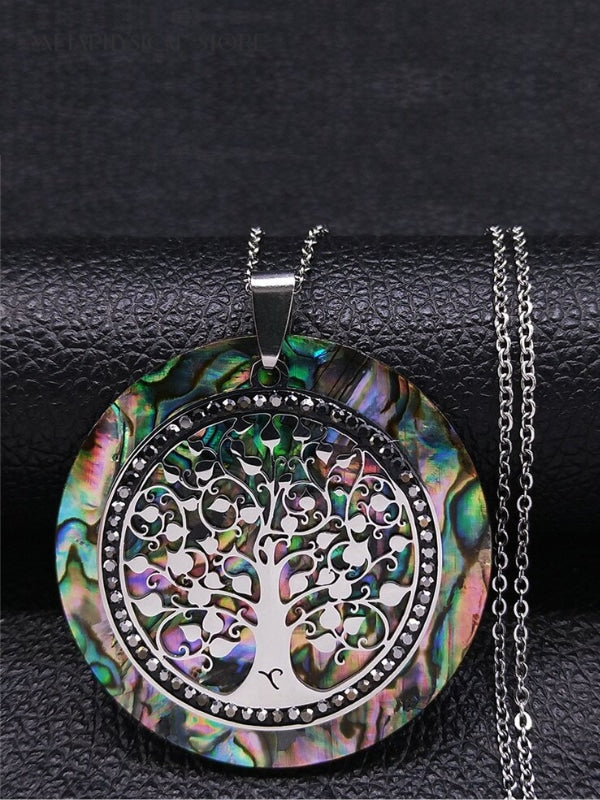 Abalone necklace Tree of Life pendant