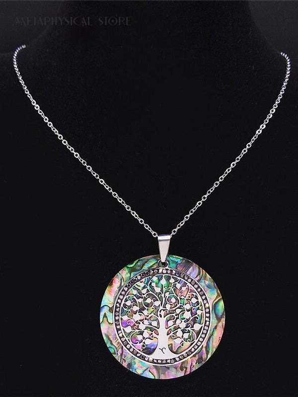 Abalone necklace Tree of Life pendant