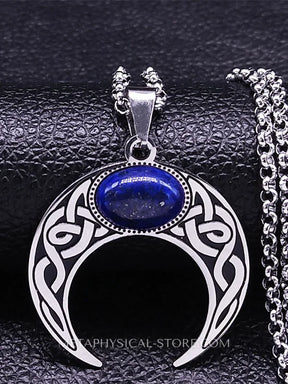 Celtic Crescent Moon Necklace - Lapis lazuli