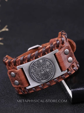 Mens Leather Pentacle Bracelet