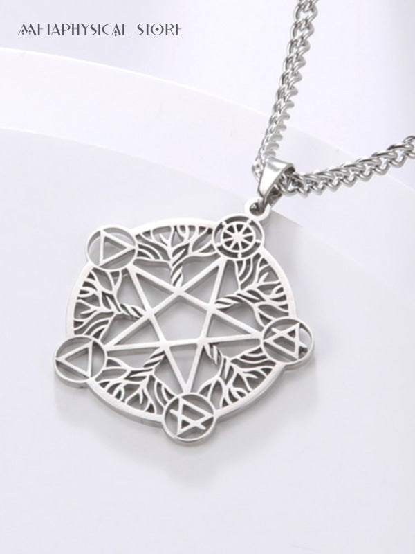 Pentagram five element silver necklace
