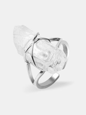 Raw clear quartz ring