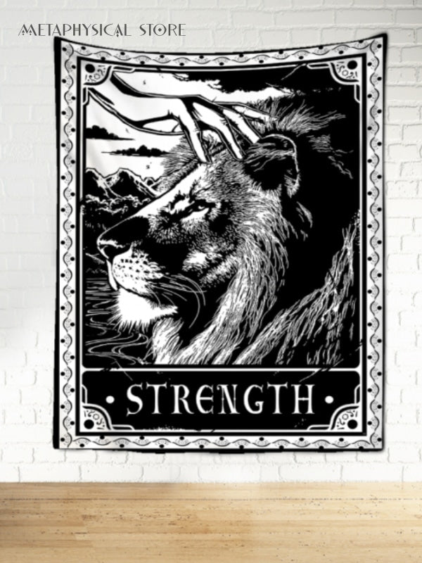 Strength tarot card tapestry
