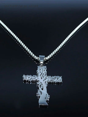 Tree of life cross necklace