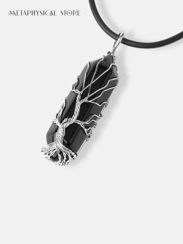 Tree of life black onyx gemstone necklace